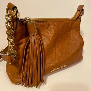 Michael Kors Purse Satchel Boho East Village Tassel Crossbody Leather Gold Used